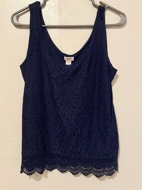 Mossimo Supply Co. Navy Floral Lace Tank with Crochet Hem